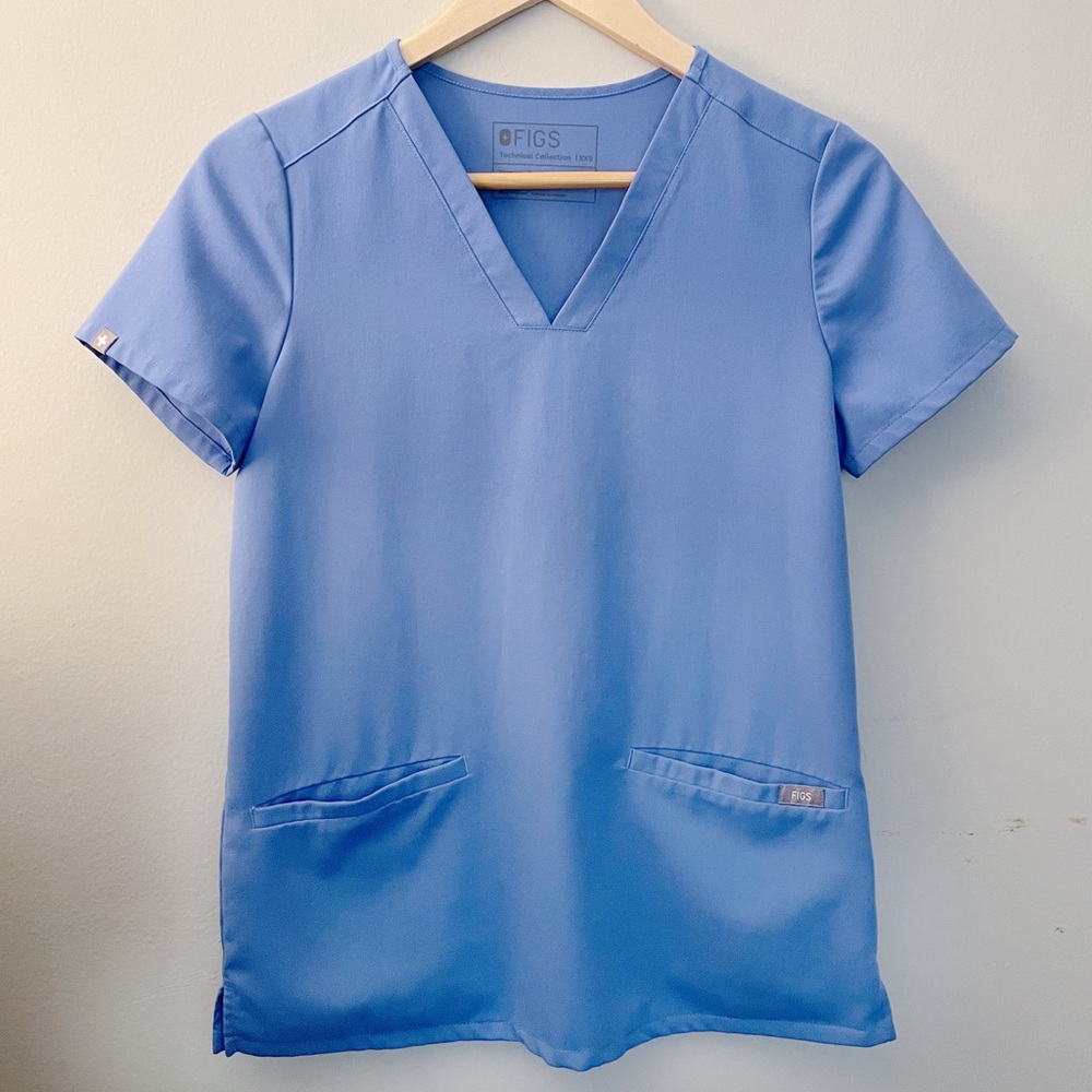 FIGS XXS Casma 3-Pocket Scrub Top Ceil Blue